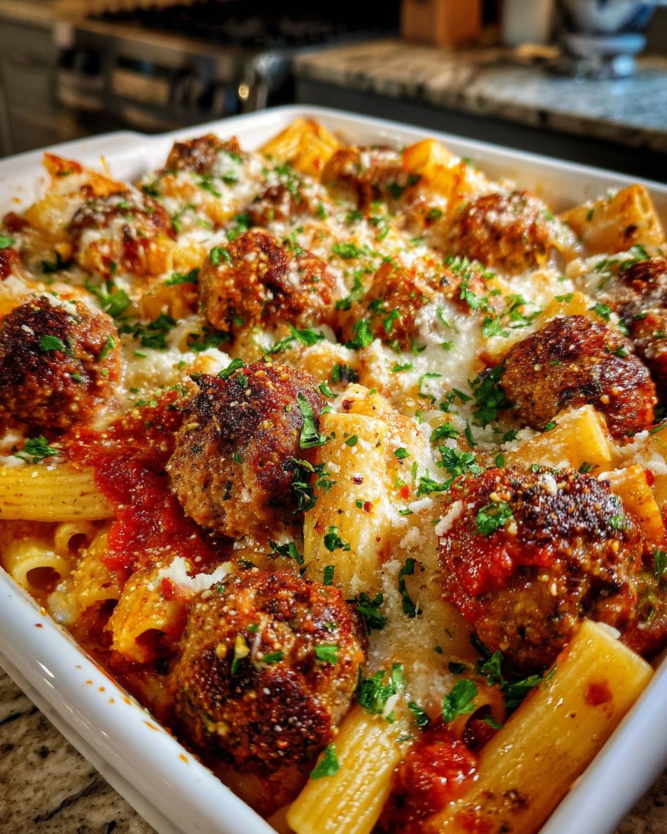 baked ziti and meatballs without ricotta cheese - detail 2