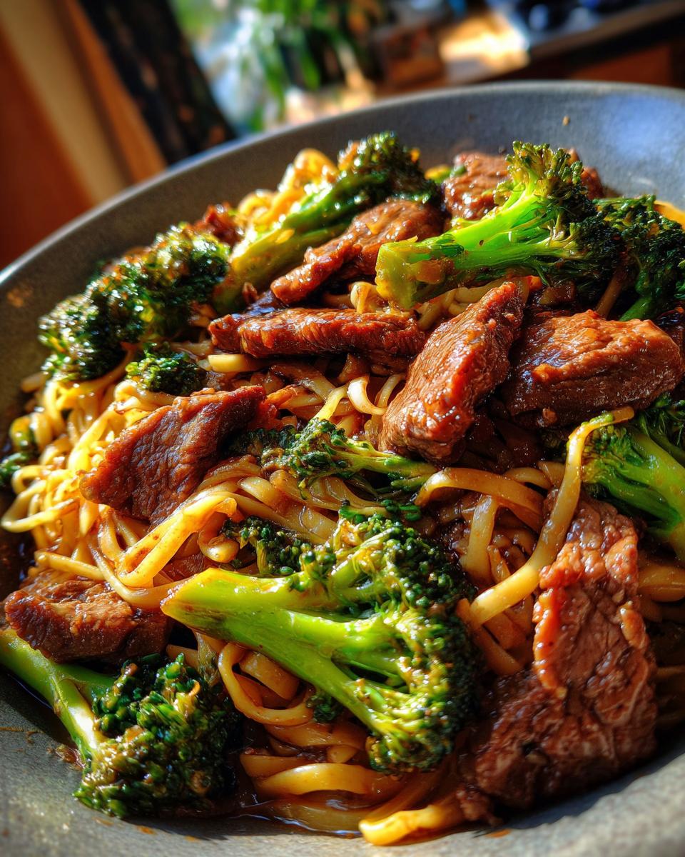 beef broccoli noodle stir fry - detail 2