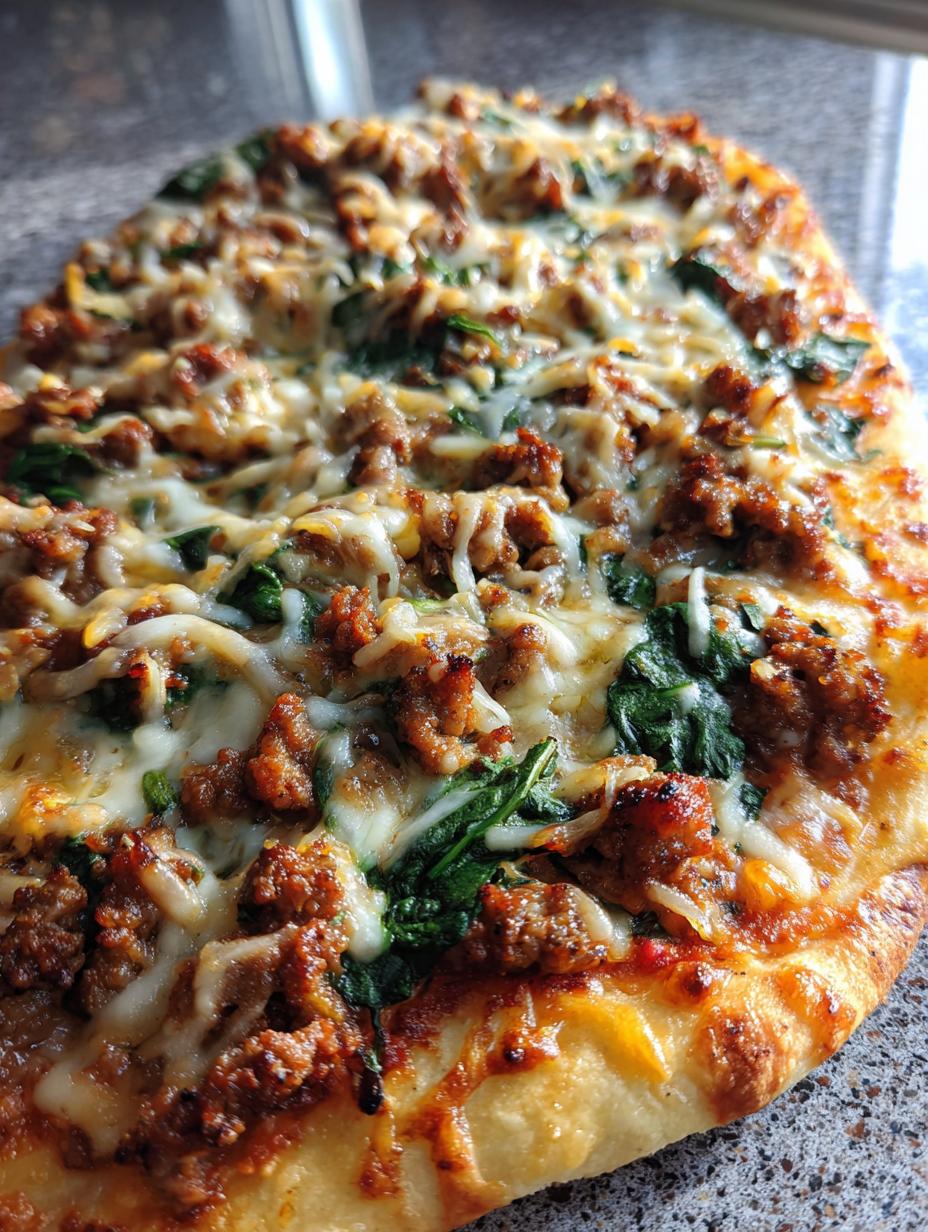 beef mince and spinach flatbread pizza - detail 1