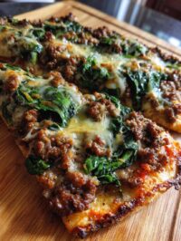 beef mince and spinach flatbread pizza
