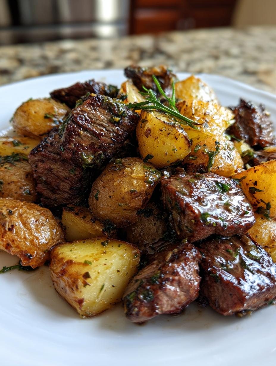 butter steak bites with garlic herb potatoes