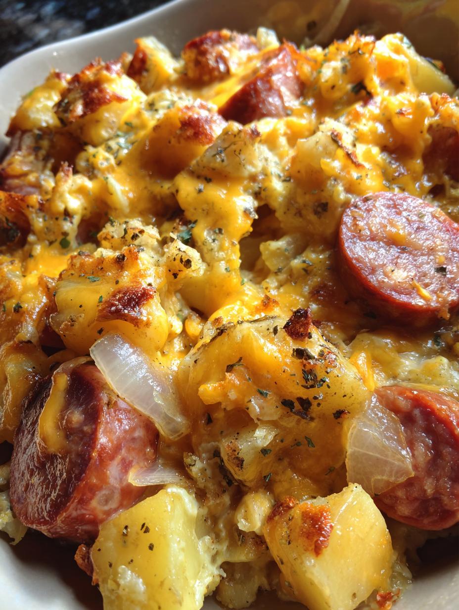 cheesy potatoes and smoked sausage - detail 1
