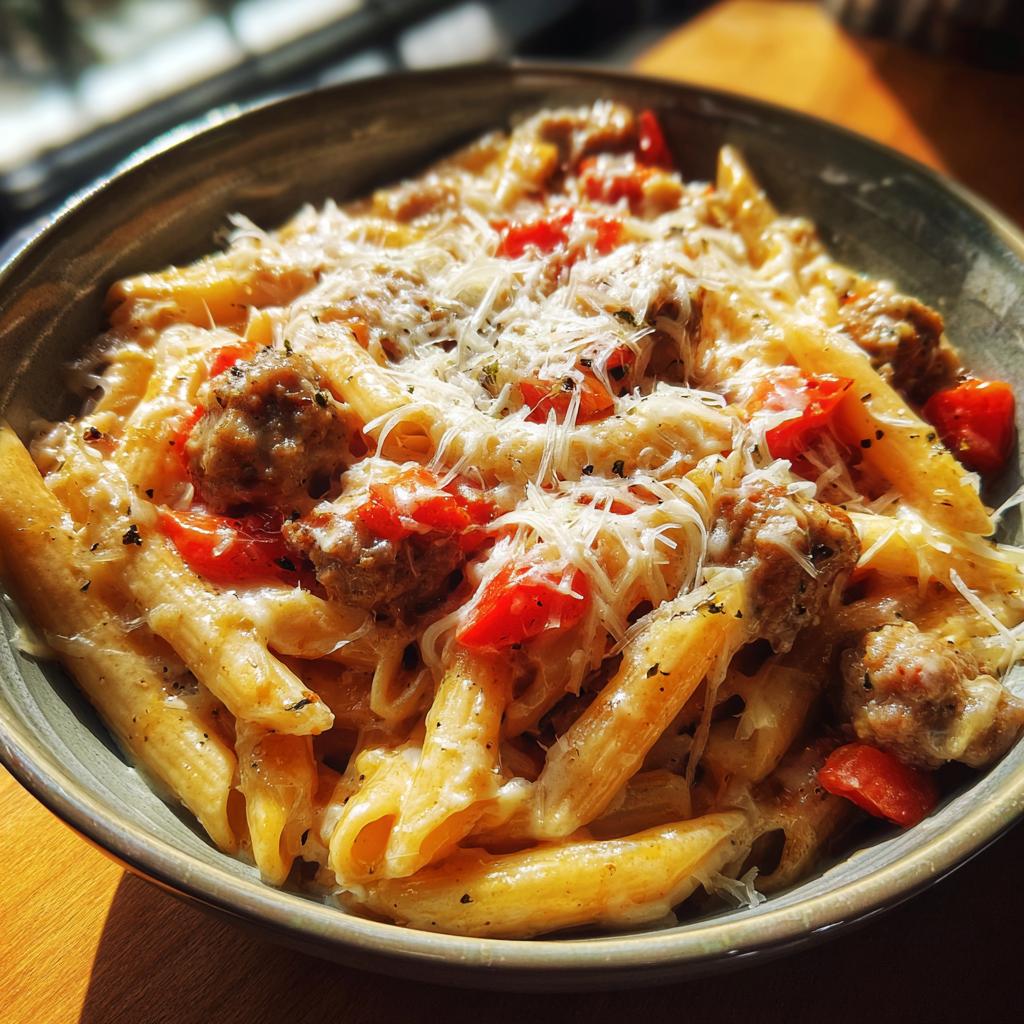 cheesy sausage pasta - detail 1