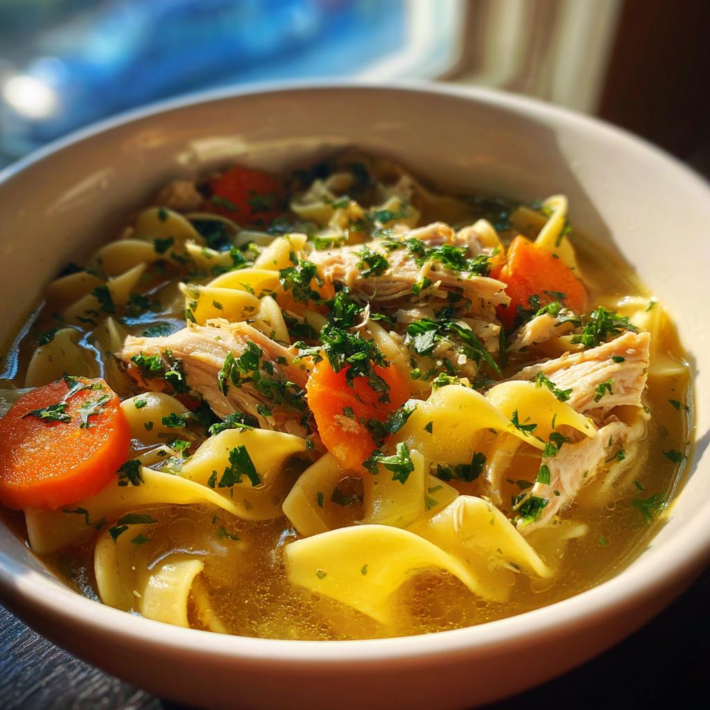 chicken soup with egg noodles - detail 1