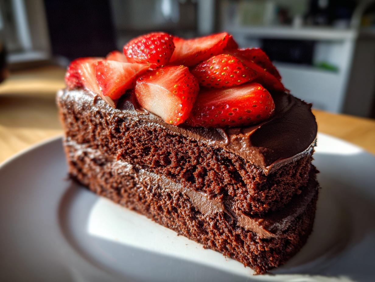 chocolate cake with strawberries - detail 1
