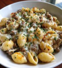creamy beef and shells