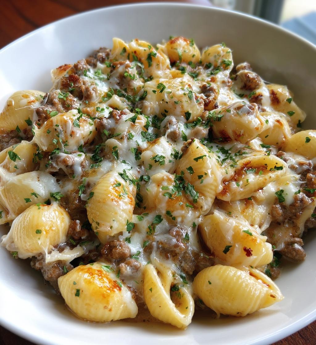 creamy beef and shells
