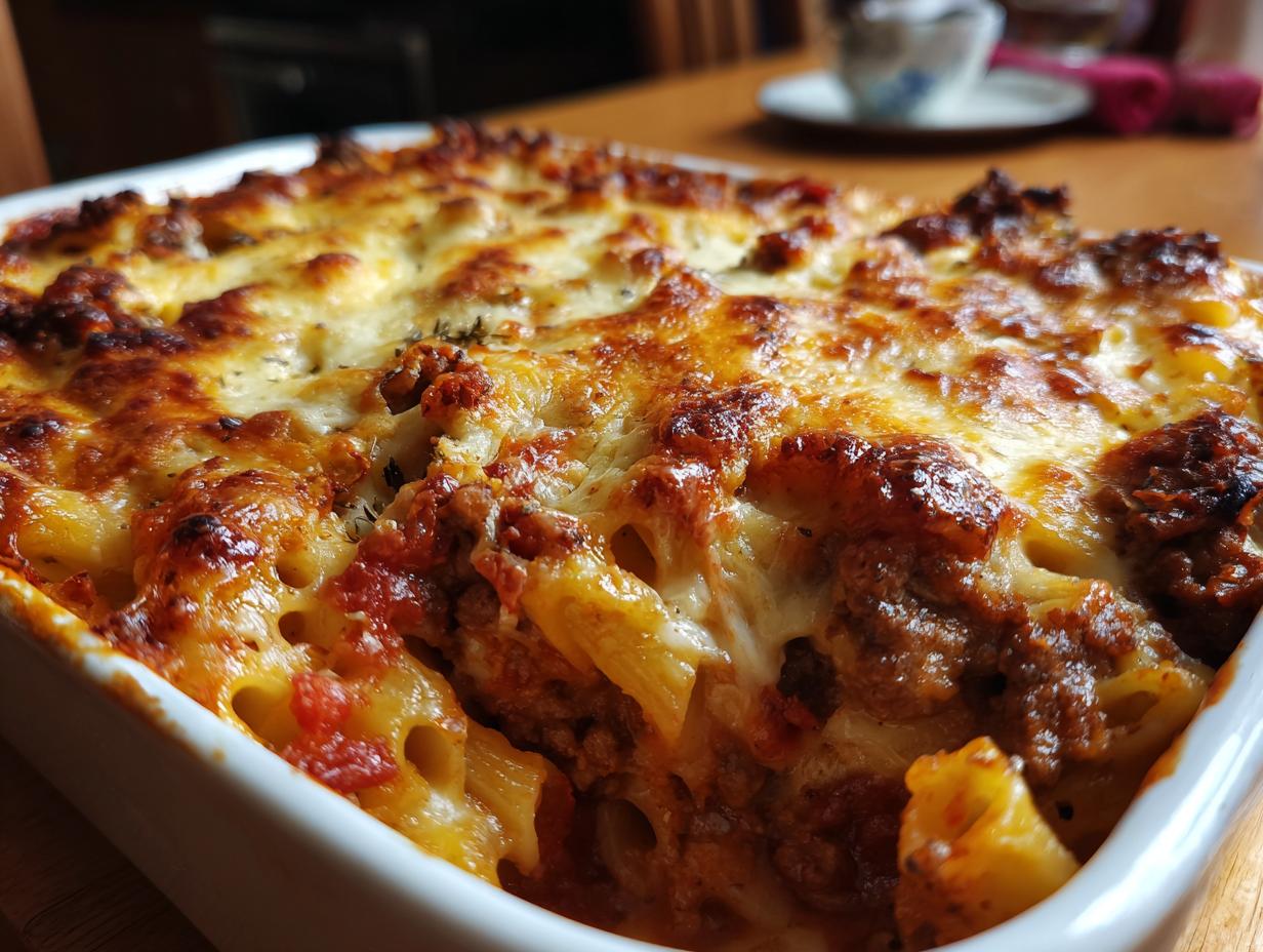 creamy beef mince and tomato pasta bake