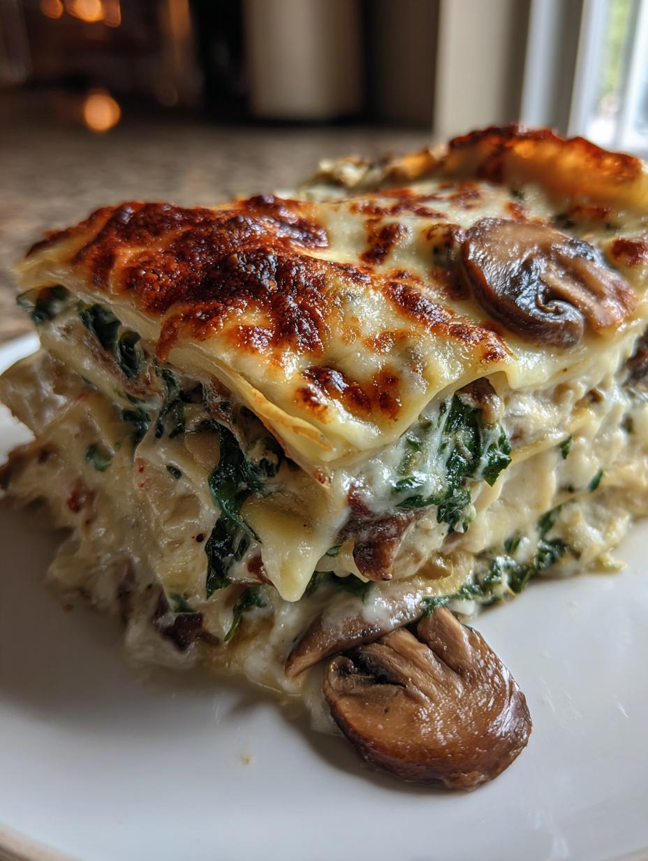 creamy spinach mushroom lasagna - detail 1