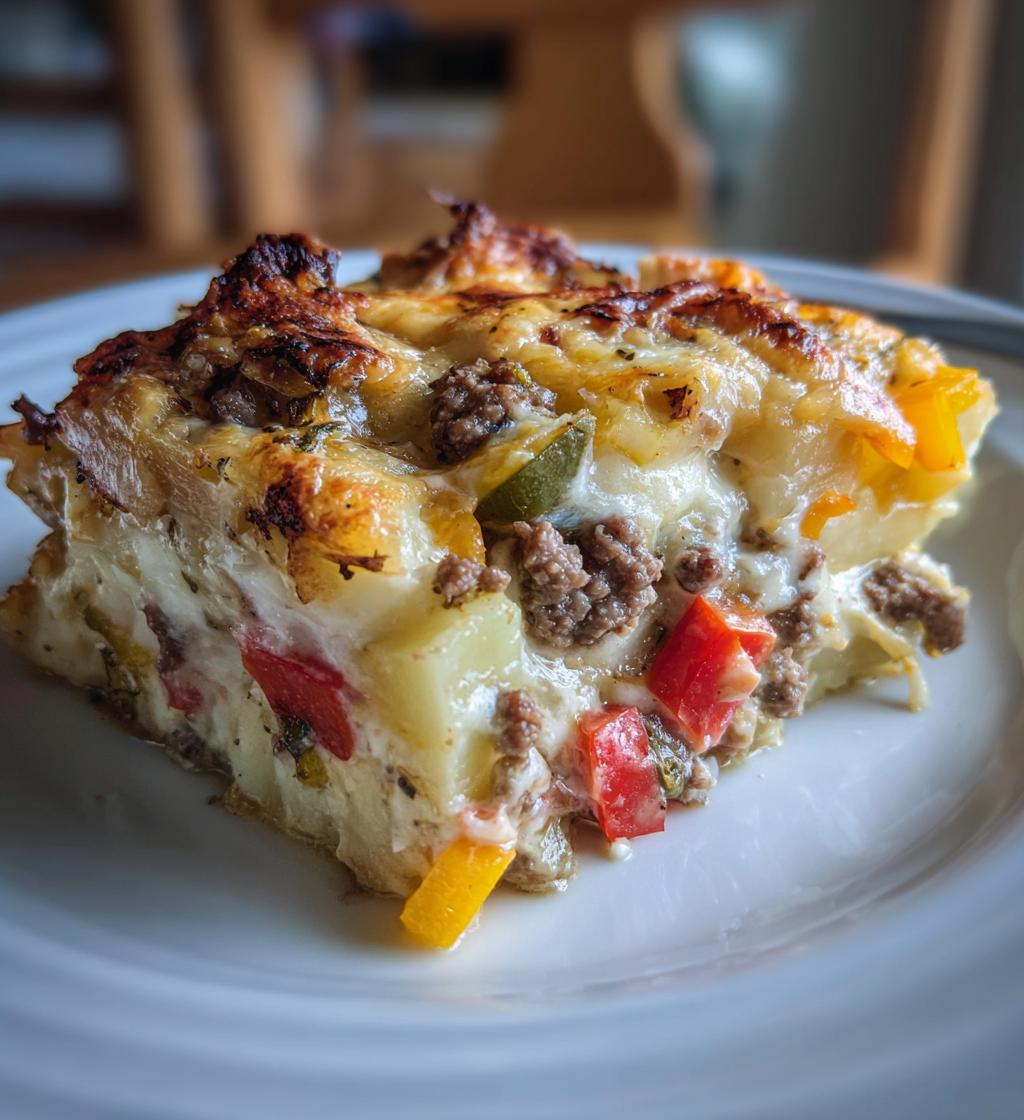 crockpot cheesesteak potato casserole - detail 1