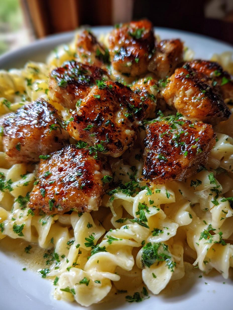 garlic butter chicken bites with creamy parmesan pasta recipe - detail 1