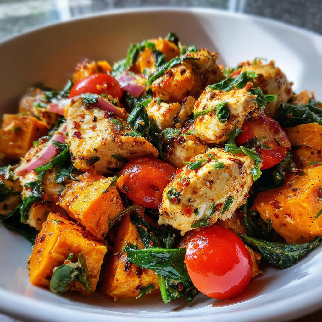 healthy chicken and sweet potato salad - detail 1