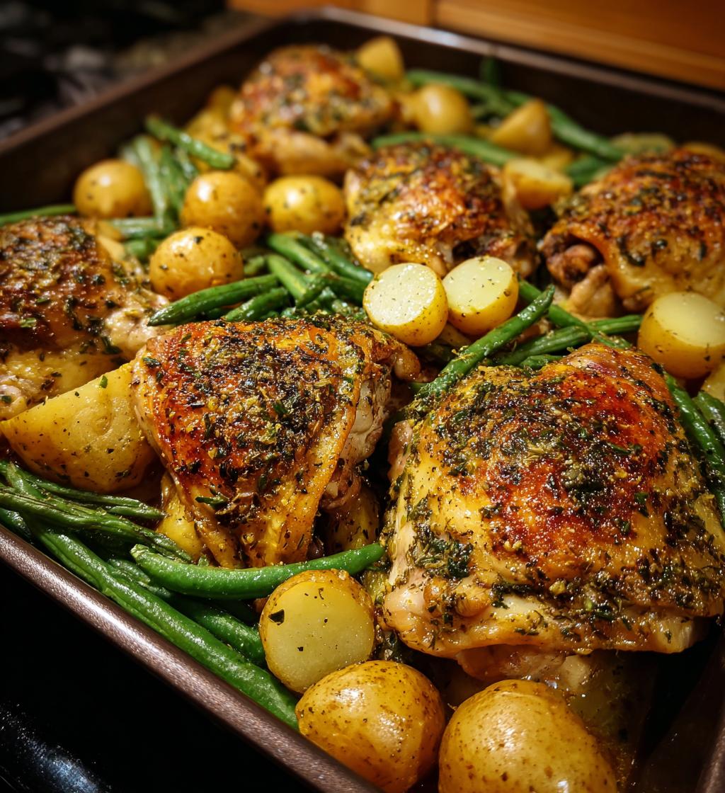 one pan garlic herb chicken with potatoes green beans