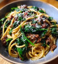 quick beef mince and spinach pasta
