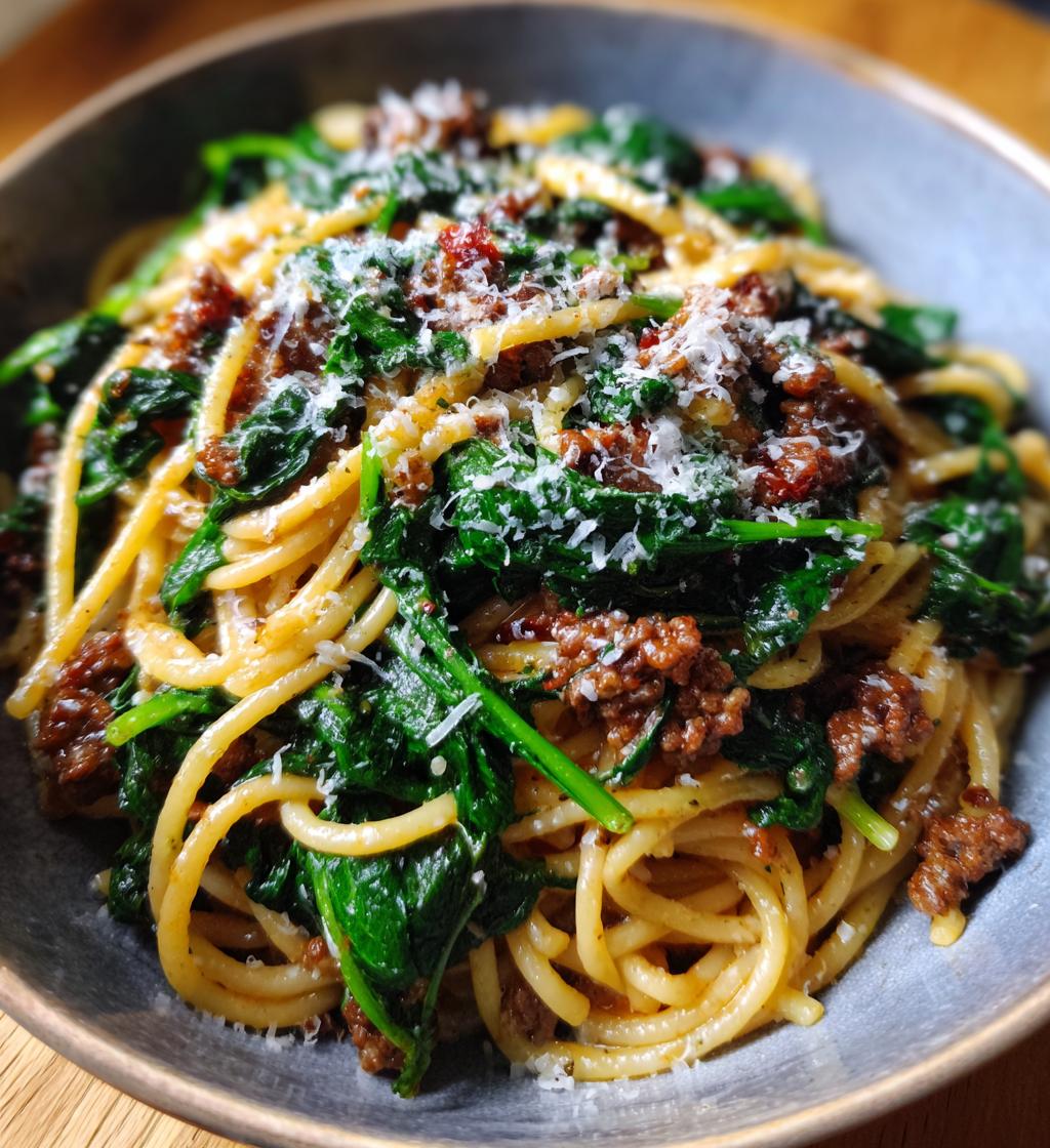 quick beef mince and spinach pasta