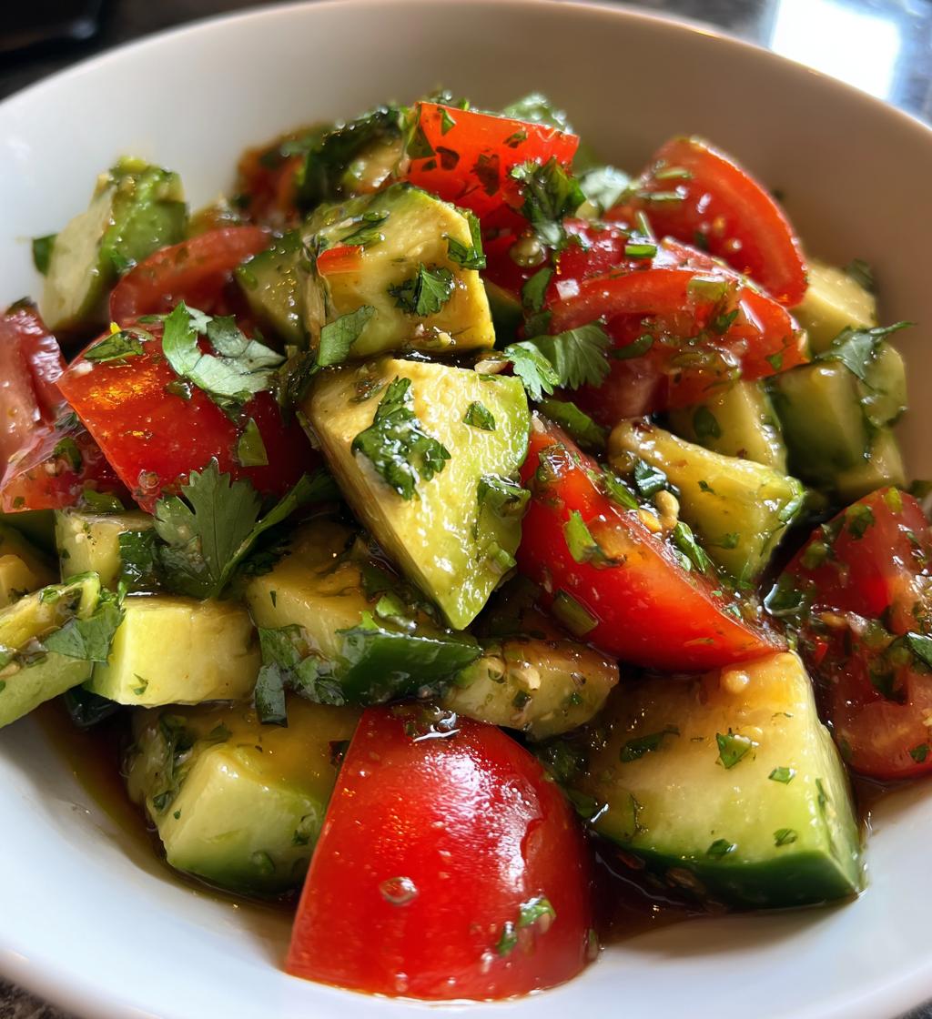 refreshing cucumber tomato avocado salad - detail 1