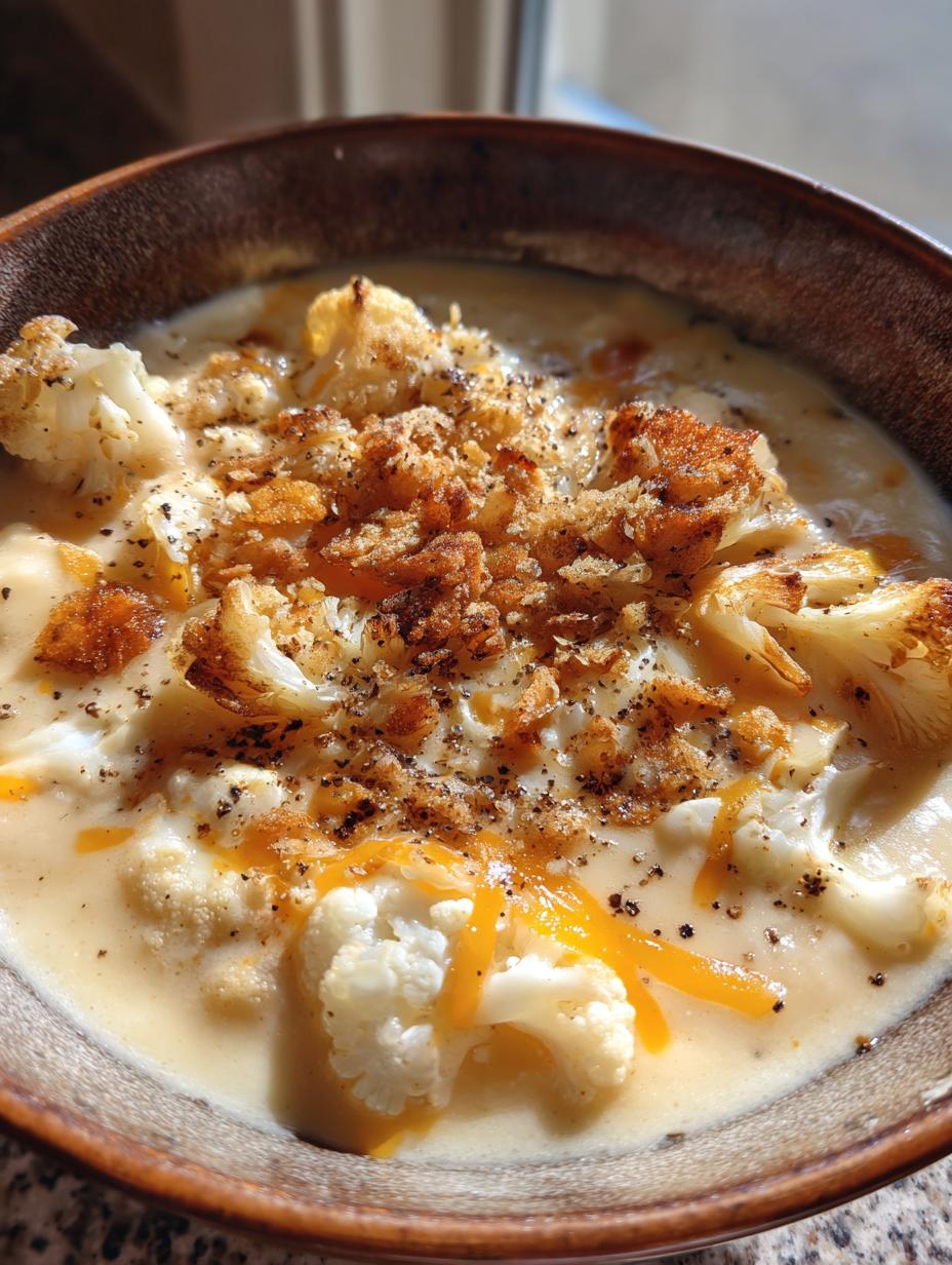 roasted garlic cheddar cauliflower soup