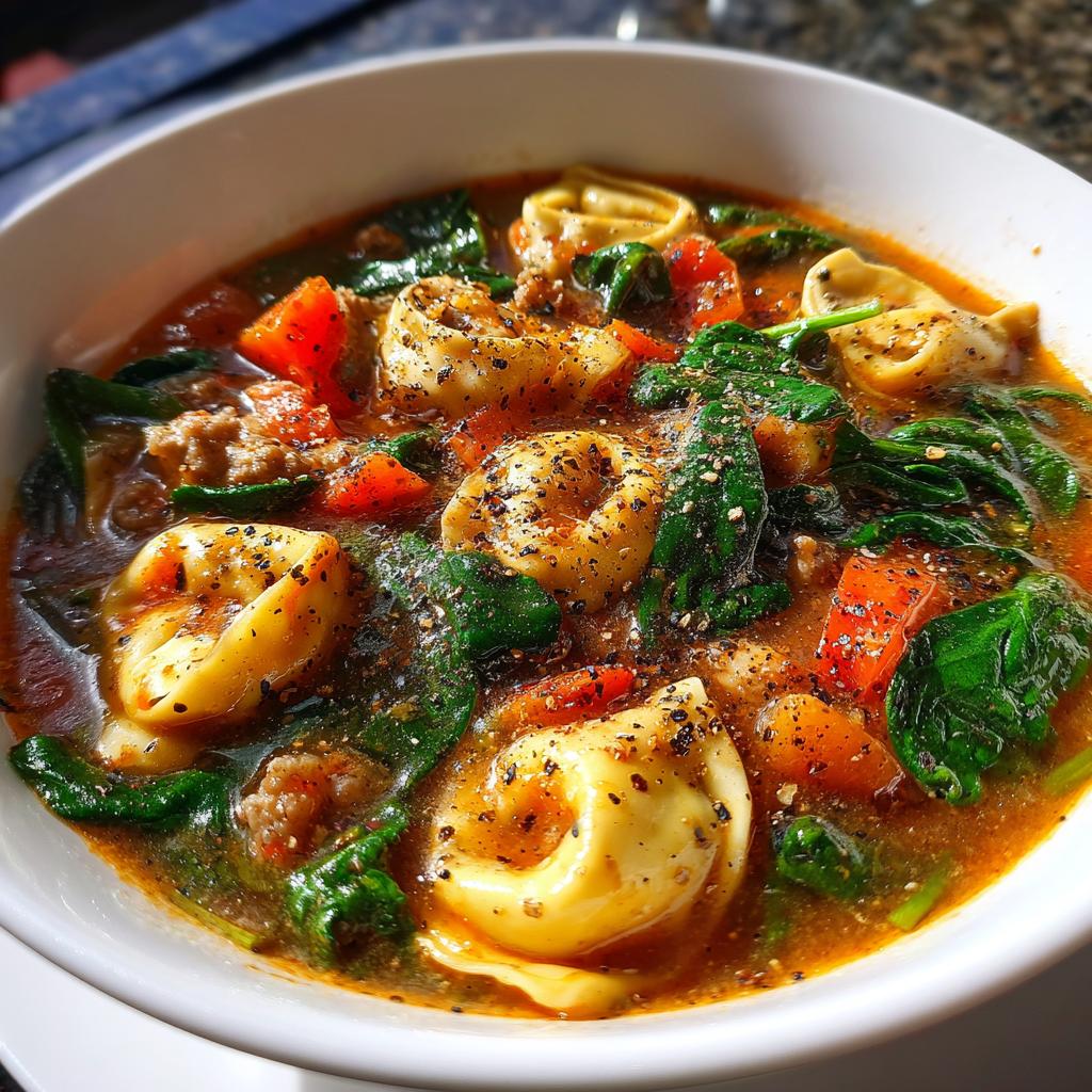 sausage tortellini soup - detail 1
