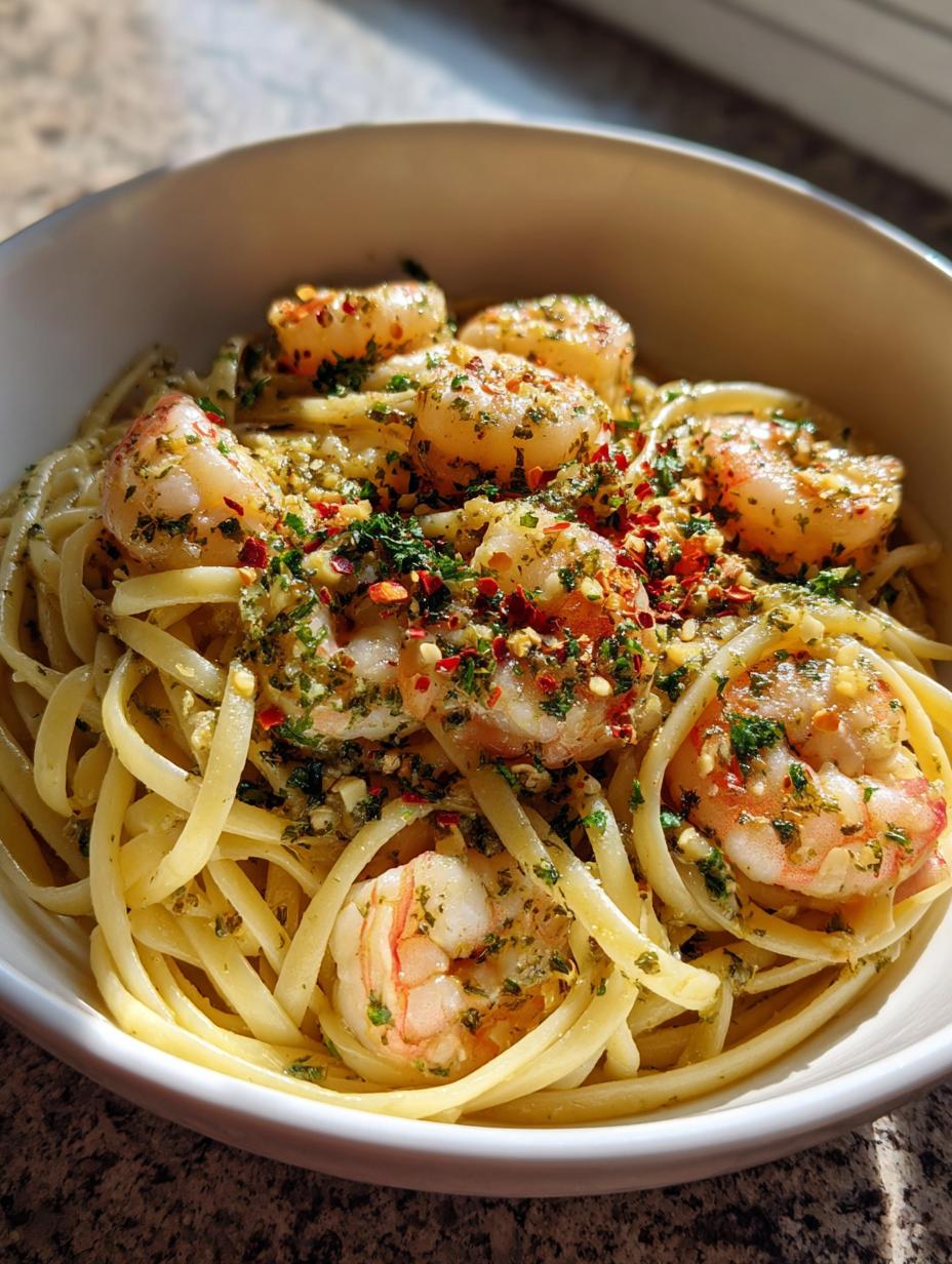 savory garlic butter shrimp linguine