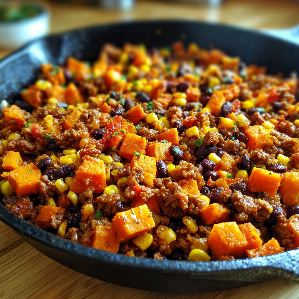 southwest ground beef sweet potato skillet - detail 1