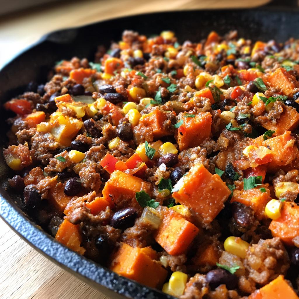 southwest ground beef sweet potato skillet