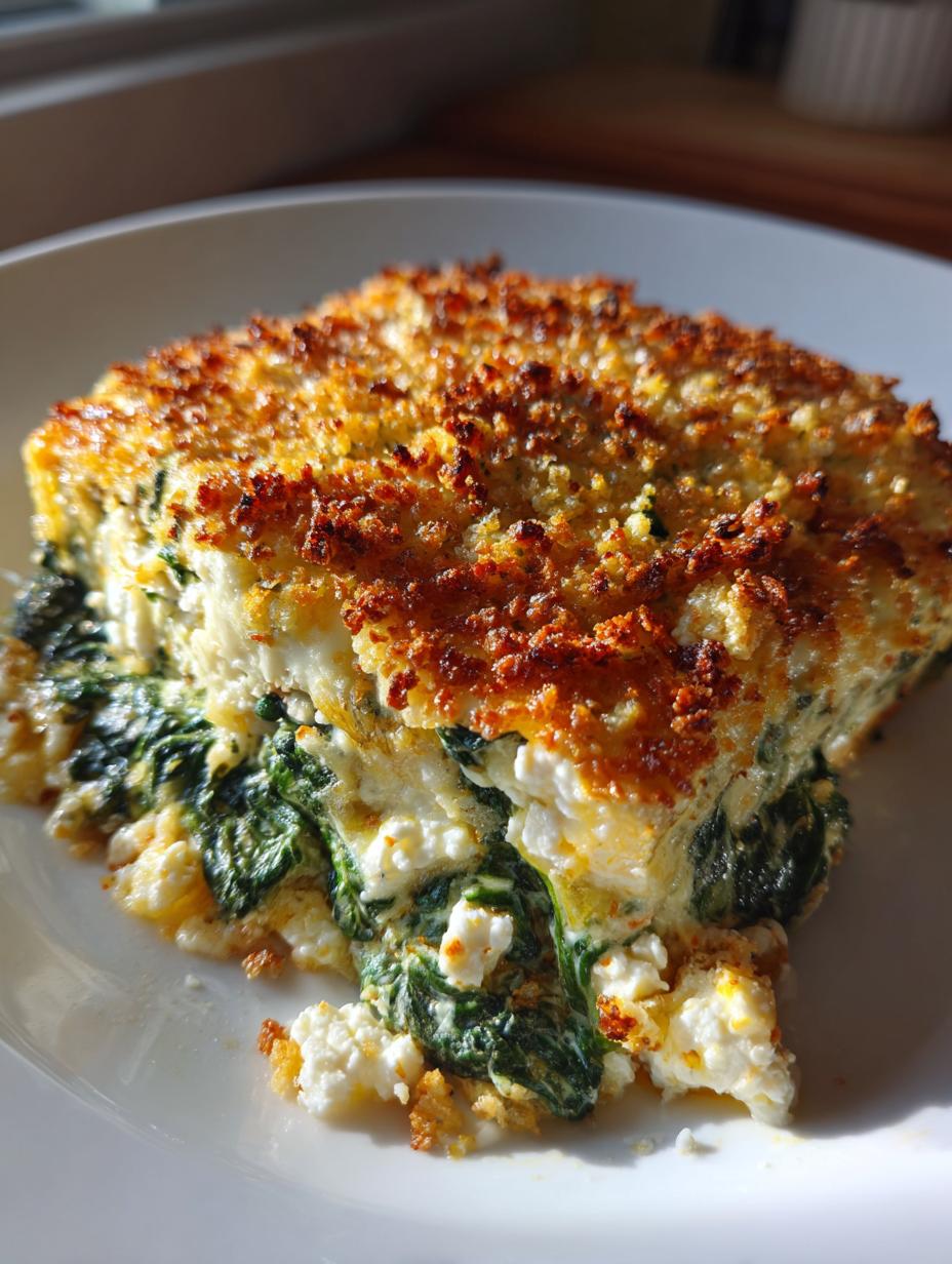 spinach casserole with feta cheese - detail 1