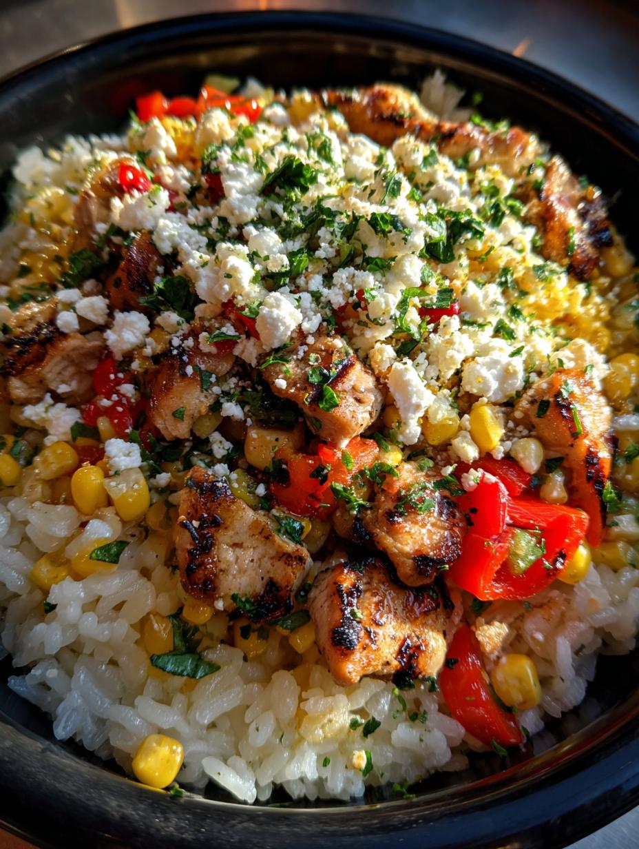 street corn chicken rice bowl - detail 1