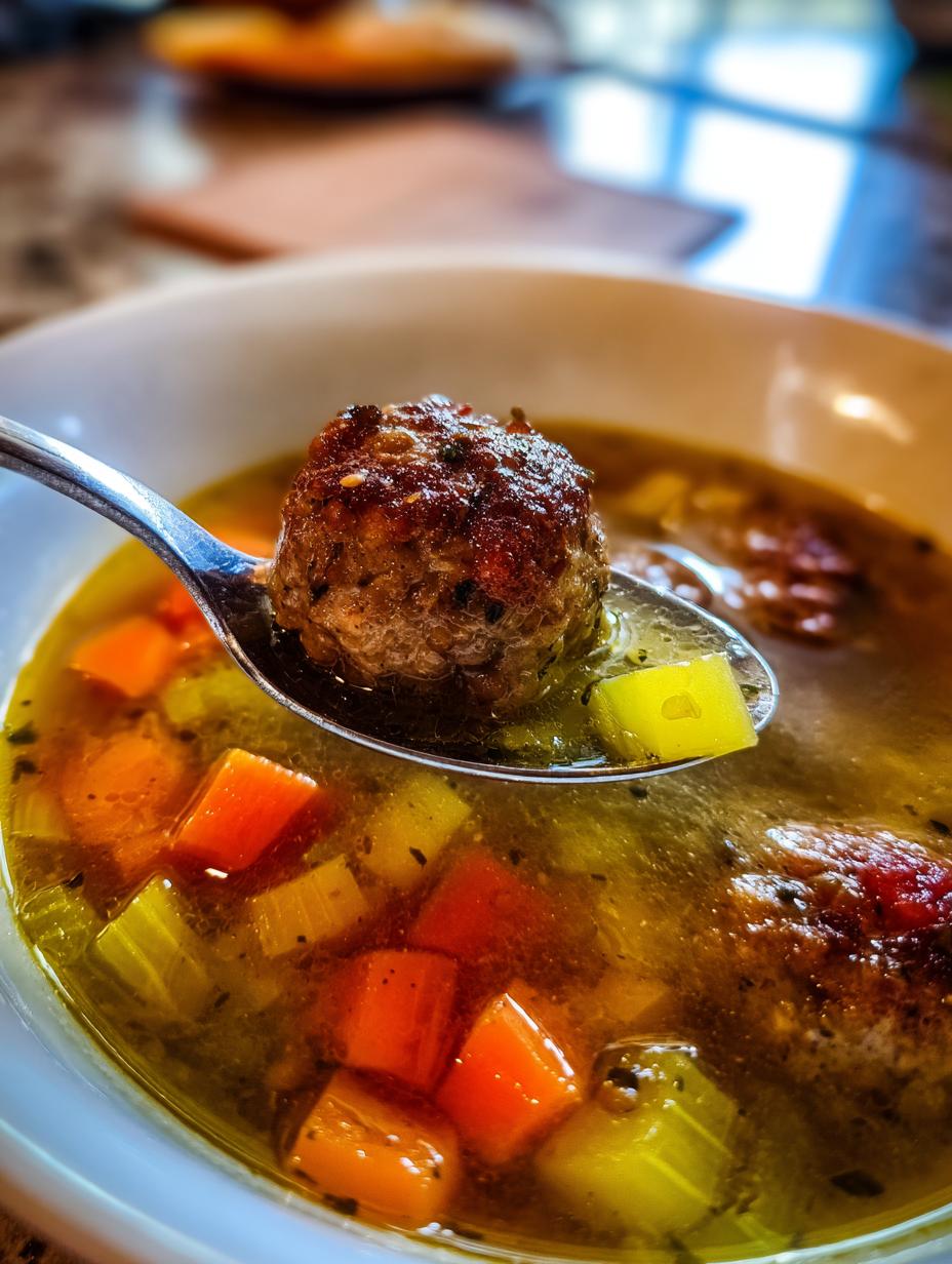 vegetable meatball soup - detail 1